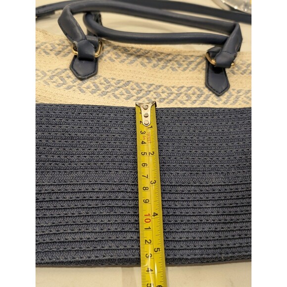 Blue And White Straw Top Handle Crossbody Bag Purse - Picture 11 of 15